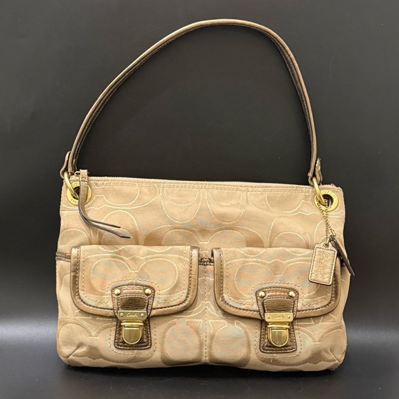 Coach Handbags - COACH 18980 Poppy Metallic Signature Canvas Push Lock Front Pocket Shoulder Bag